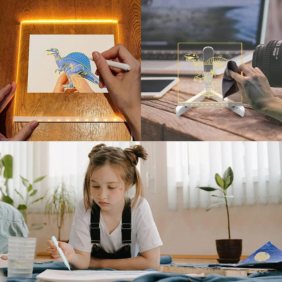 38011 3D LED light glass acrylic writing pad with illuminated LED strips