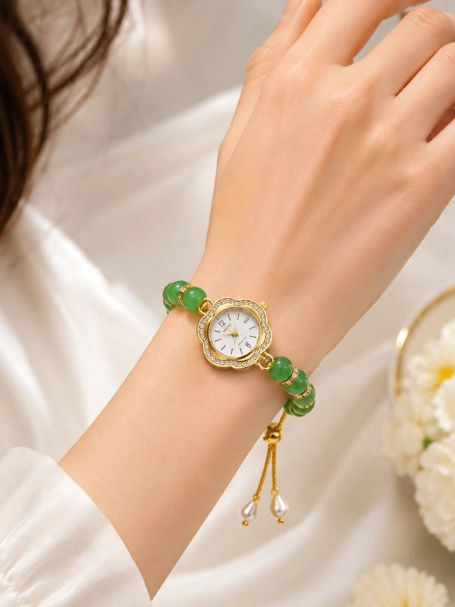 Gold-plated boho jewelry watch with tassel bracelet for women, vintage style, ethnic party accessory, stylish women's watch band