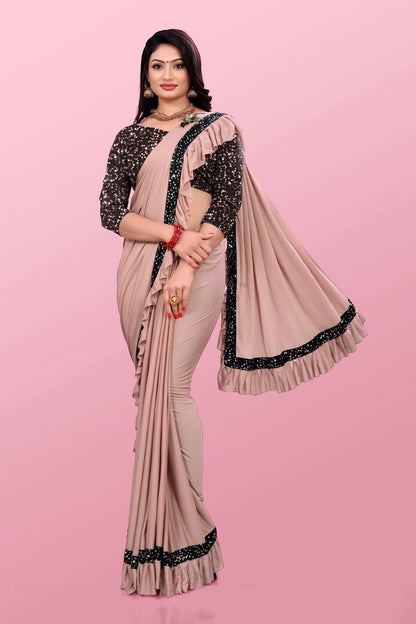 Lycra Blend Solid Saree for Women (Maroon, 6.3 m)