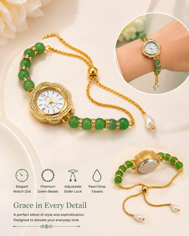 Vintage gold plated boho jewelry watch with tassel bracelet for women, ethnic party style, stylish accessory, 37420 brand.