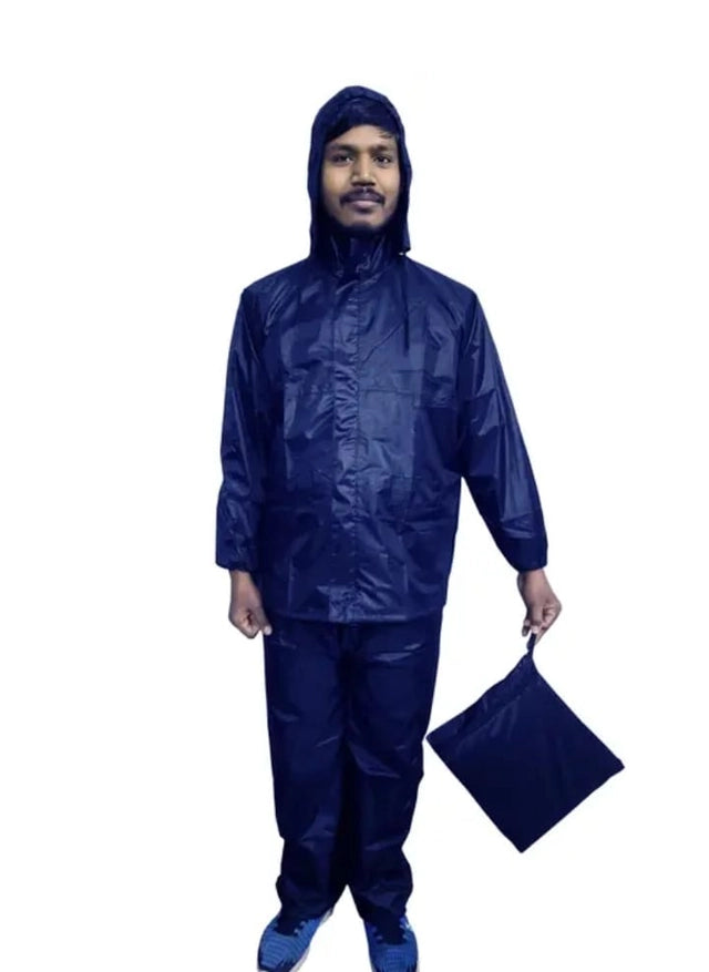 Polyester Full Sleeves Rainsuit Set for Men (Navy Blue, M)