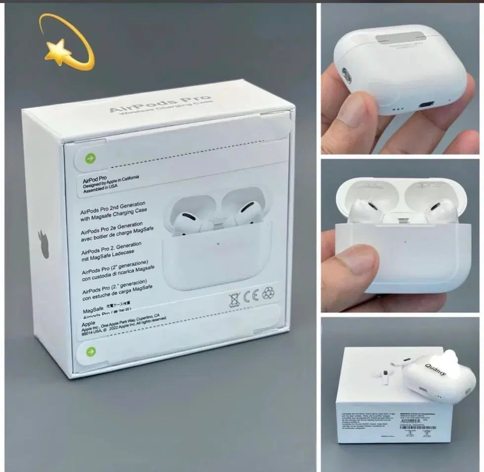 Airpods Pro 2 Bluetooth headphones and earphones by 38017, white wireless earbuds in charging case