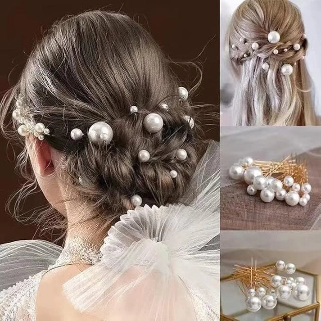 by Impression Jewellery Pearl Bride Wedding Hair Pins - Sparkling Bridal Pearls Hair Accessories for Women and Girls - Elegant Silver Set (Pack of 18 Pcs)