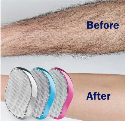Reusable Crystal Hair Eraser for women and men, compact design, shows the crystal hair removal device in black and clear.