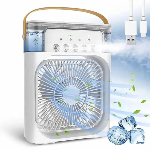 Portable mini air cooler fan by 24505, compact and lightweight device for personal cooling in small spaces.