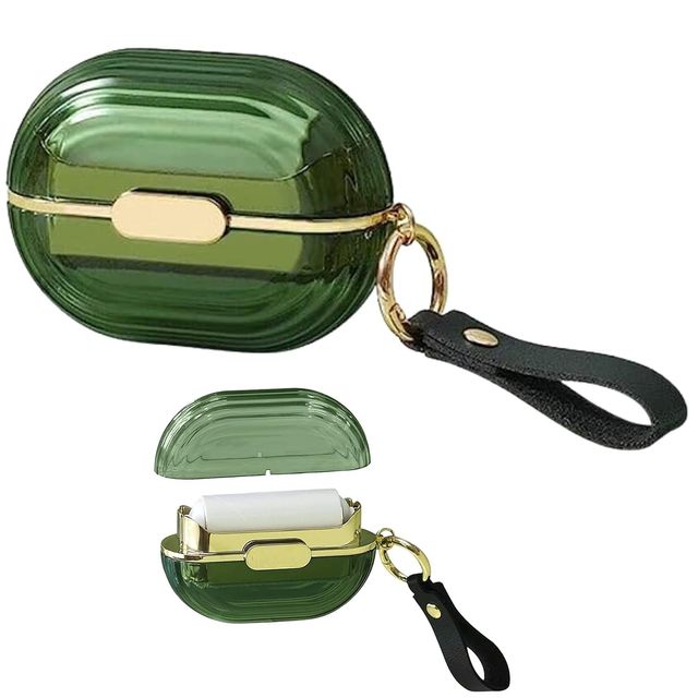Double-sided travel lint shaver roller by 19333 with compact design and rotating blades for removing lint and fuzz from clothing.