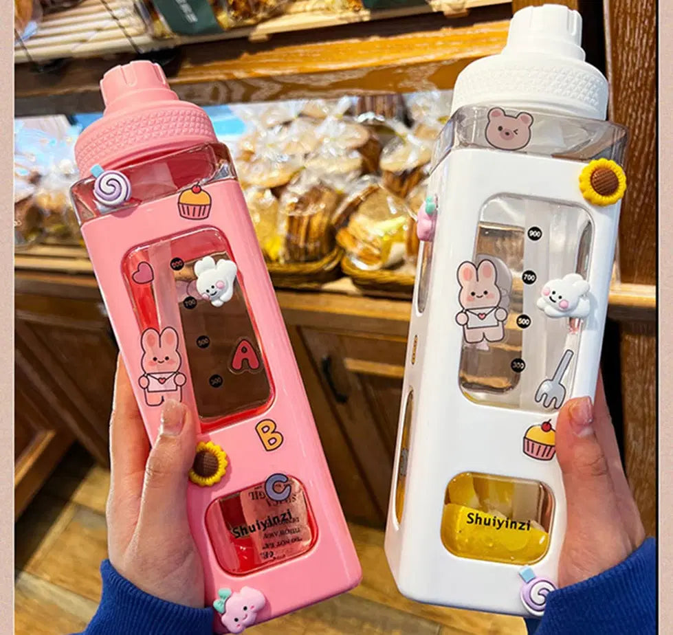 Kawaii 700 ml water bottle by 38011 with lid and reusable straw