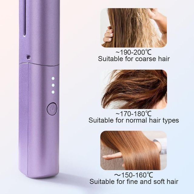 Portable Meneflix cordless mini hair straightener with adjustable hot comb, compact design for quick styling on the go.