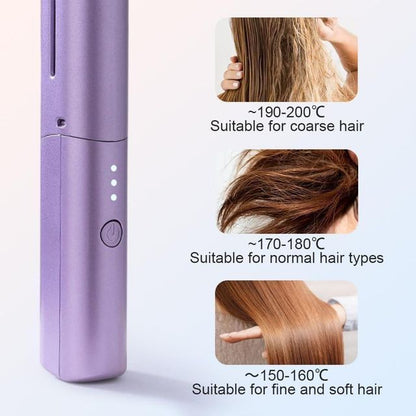 Portable Meneflix cordless mini hair straightener with adjustable hot comb, compact design for quick styling on the go.