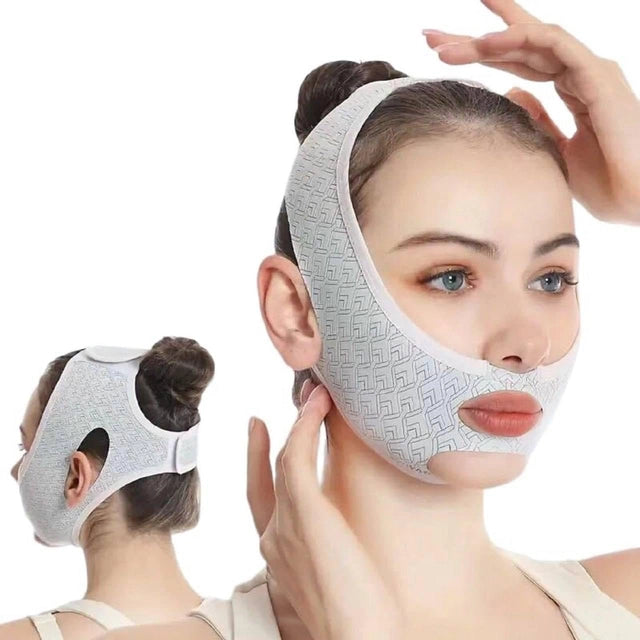 V-shaped GI Slimming Face Mask by 18057, cloth face mask with V-shaped design for facial contouring and slimming.