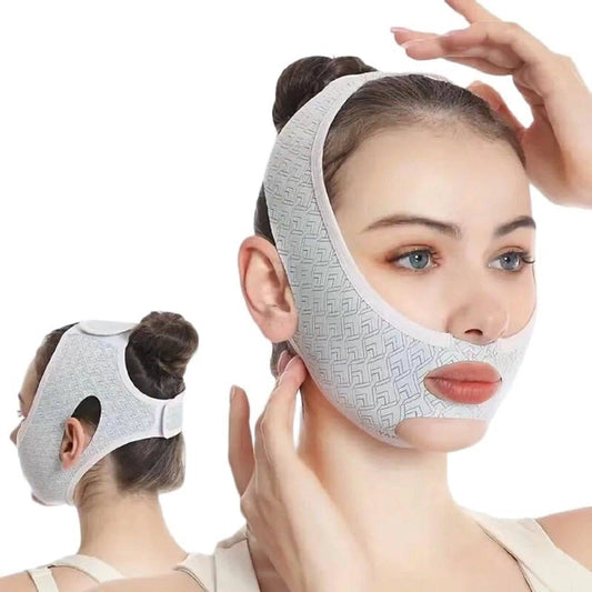 V-shaped GI Slimming Face Mask by 18057, cloth face mask with V-shaped design for facial contouring and slimming.