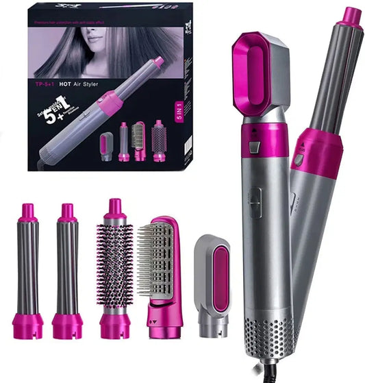 18281 5-in-1 hot air brush hair dryer and volumizer with a sleek design, showing the versatile styling tool in use.