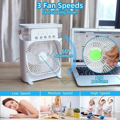 Portable mini air cooler fan by 24505, compact design with adjustable settings for personal cooling.