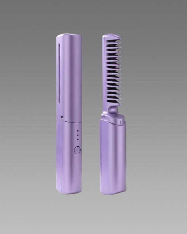 Portable Meneflix mini cordless hair straightener with adjustable plates and hot comb design, ideal for quick styling on the go.