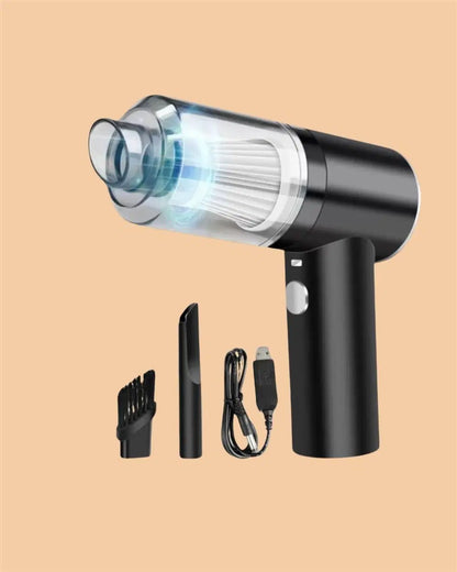 Portable wireless car vacuum cleaner from 1238 with suction nozzle for cleaning car interiors and removing dust and debris.