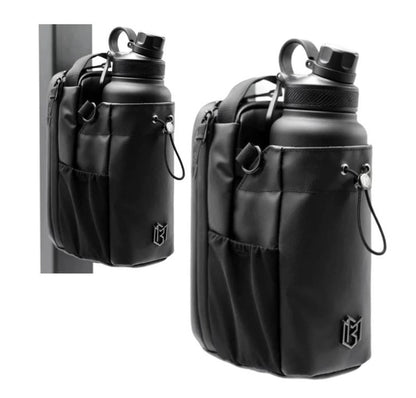 Magnetic gym bottle holder bag with storage compartment, black fitness accessory from 35880, showing the bag's compact design and magnetic closure.