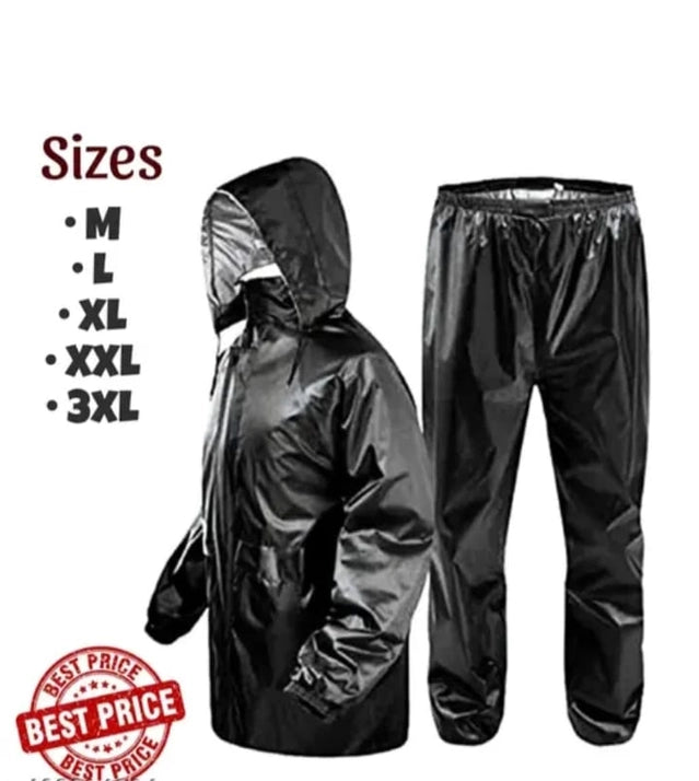 Polyester Solid Rainsuit for Men (Black, L)