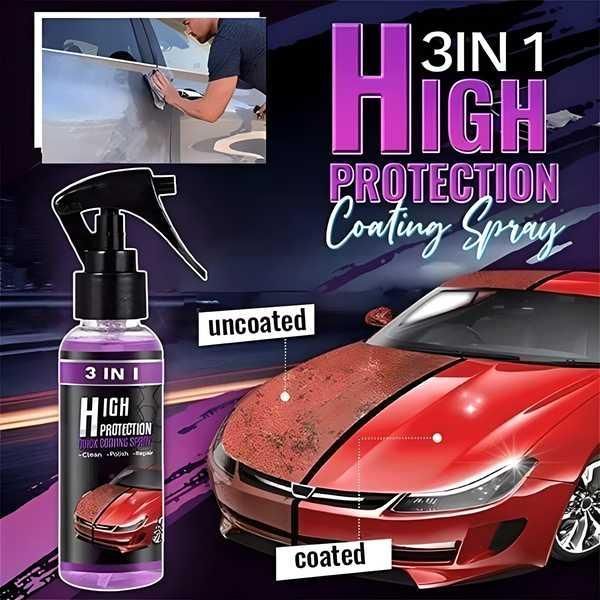 Hydrophobic nano coating spray for cars, motorcycles, and boats, shown in a pack of 3, for polishing and scratch protection.