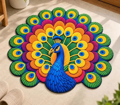 Colorful 3D peacock bathroom mat with non-slip backing, measuring 30x31 inches, in a pack of one, by 35561.