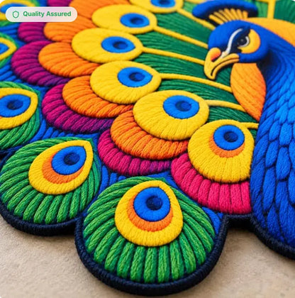 Colorful 3D peacock bathroom mat by 35561, non-slip 30x31 inch place mat with vibrant peacock design on textured surface.