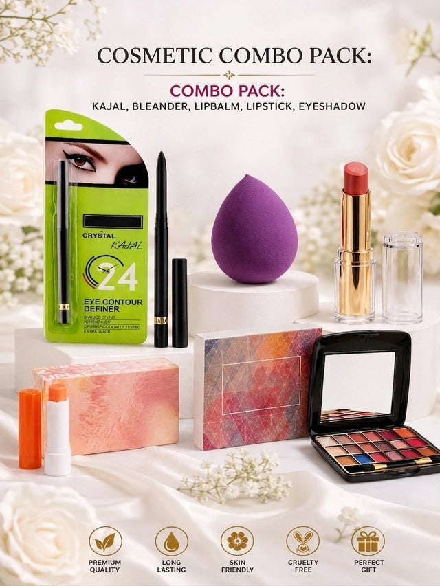 COMBO PACK OF KAJAL, BLENDER , LIPBALM, LIPSTICK EYE SHADOW