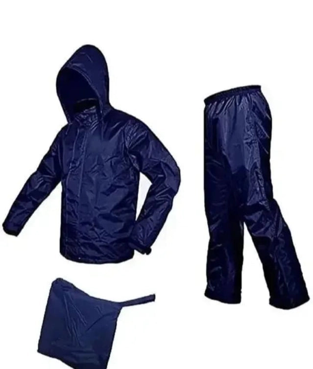 Polyester Full Sleeves Rainsuit Set for Men (Navy Blue, XL)