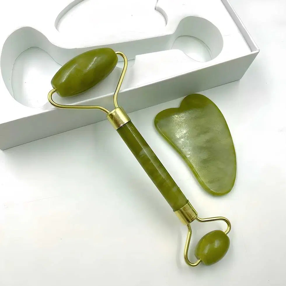 Natural massage jade stone from 1238, smooth and polished jade massager for relaxing skincare and massage therapy.