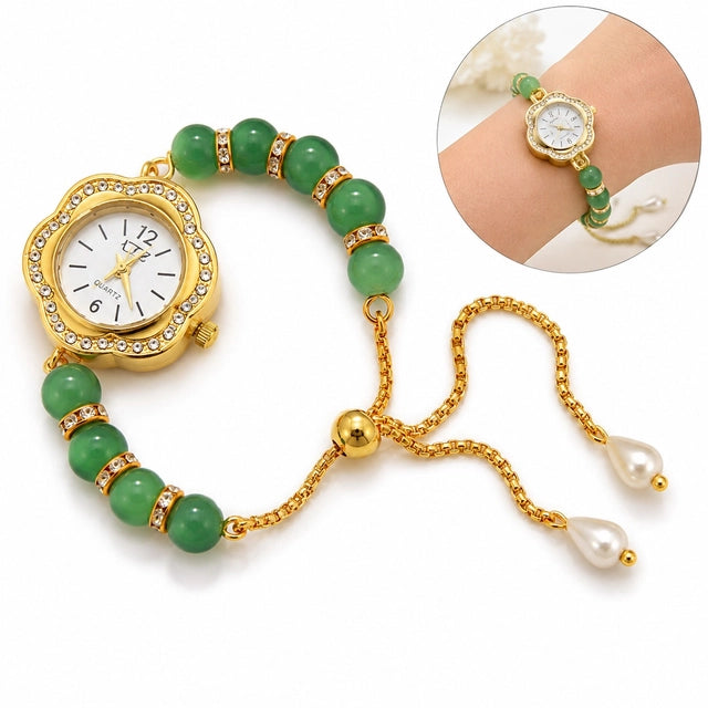 Vintage gold plated boho jewelry watch with tassel bracelet, ethnic style women's accessory, stylish and statement watch band.