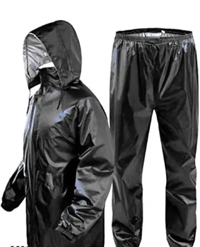 Polyester Solid Rainsuit for Men (Black, M)