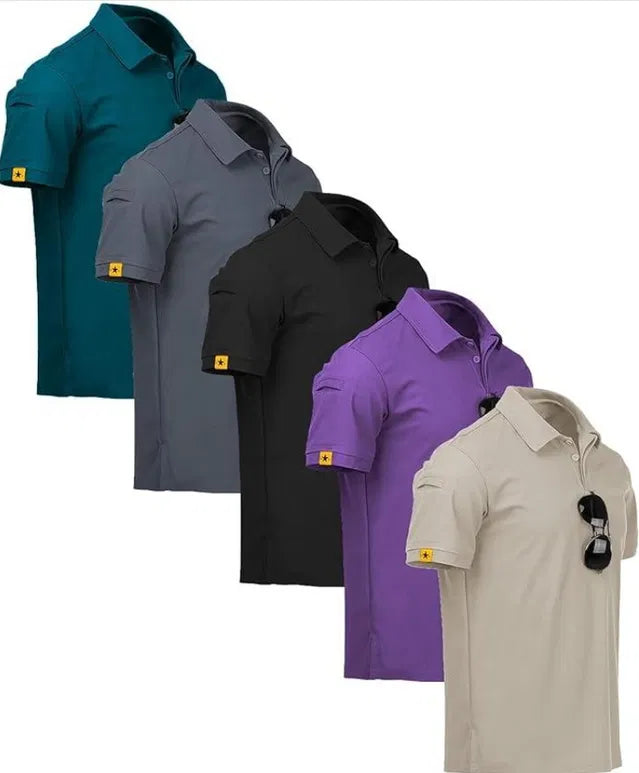 Pack of 5 men's polo T-shirts from 24533, featuring classic collar and short sleeves in various colors.