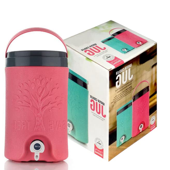 Plastic insulated water jug by Drpshippr, 5-liter capacity, ideal for traveling, keeps water cool and fresh.