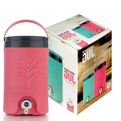 Plastic insulated water jug by Drpshippr, 5-liter capacity, ideal for traveling, keeps water cool and fresh.