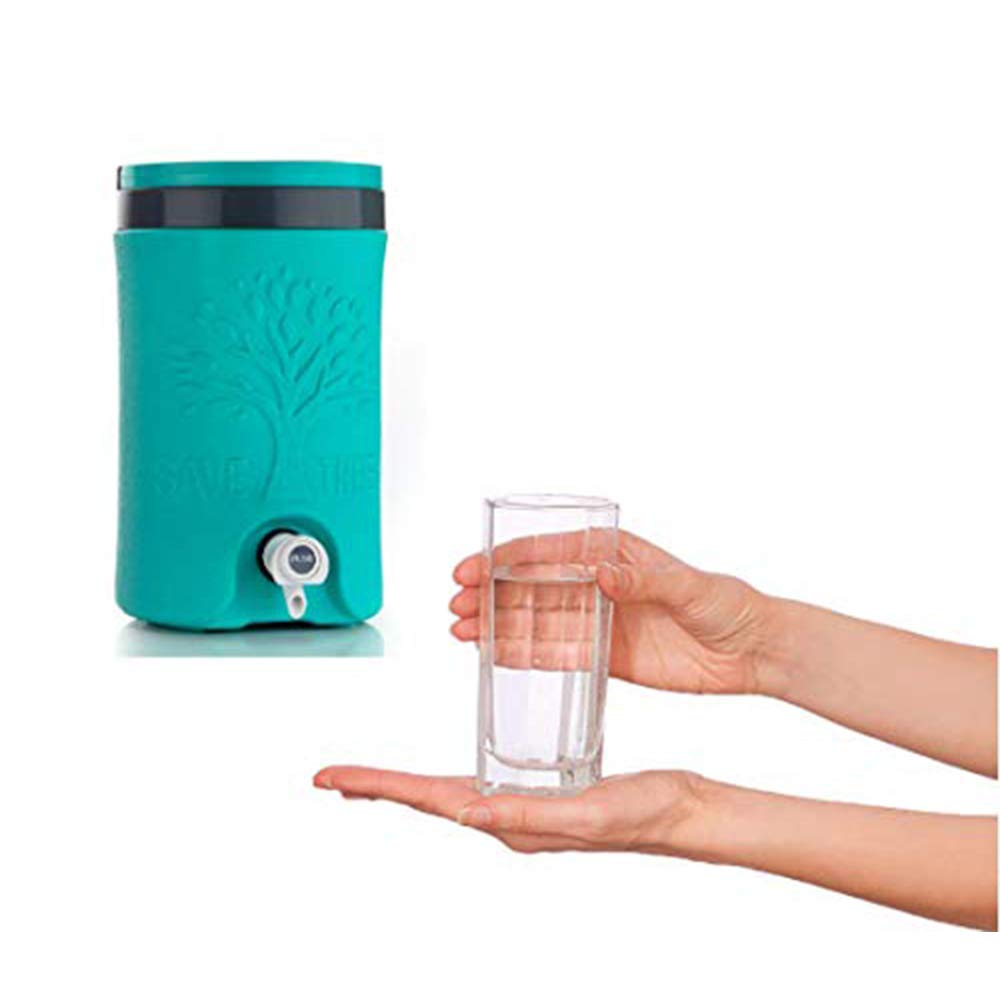 Plastic insulated water jug by Drpshippr, 5-liter capacity, ideal for traveling, keeps water cool, in a sleek design.