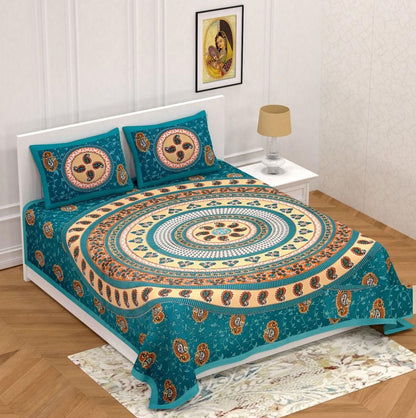 Cotton printed king size double bedsheet with colorful floral pattern, soft fabric, and elegant design by Drpshippr.
