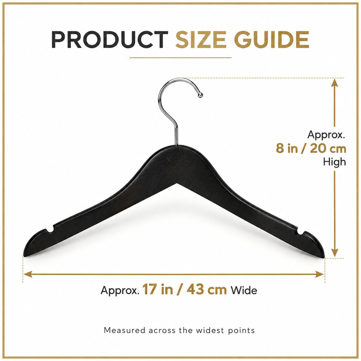 Set of four Wukusy premium clothes hangers with metal hooks for wardrobe storage, showcasing sturdy design and sleek black finish.