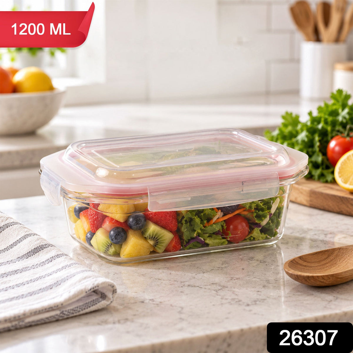 Wukusy 1200ml plastic airtight food storage container with clip lock lid for kitchen organization and freshness.