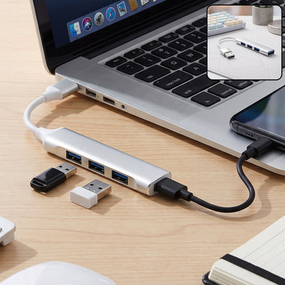 Usb To Four Port Usb Hub Multi Interface Adapter For Laptop And Computer (1 Pc)