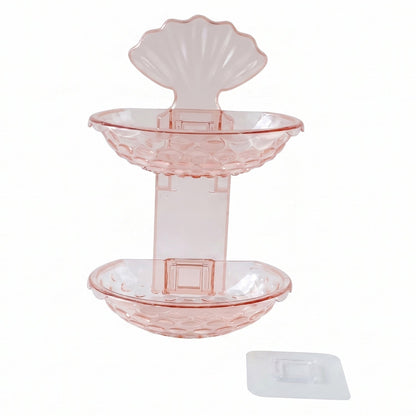 2 In 1 Double Layer Plastic Soap Dish Holder Wall Mounted Self Adhesive (1 Pc)