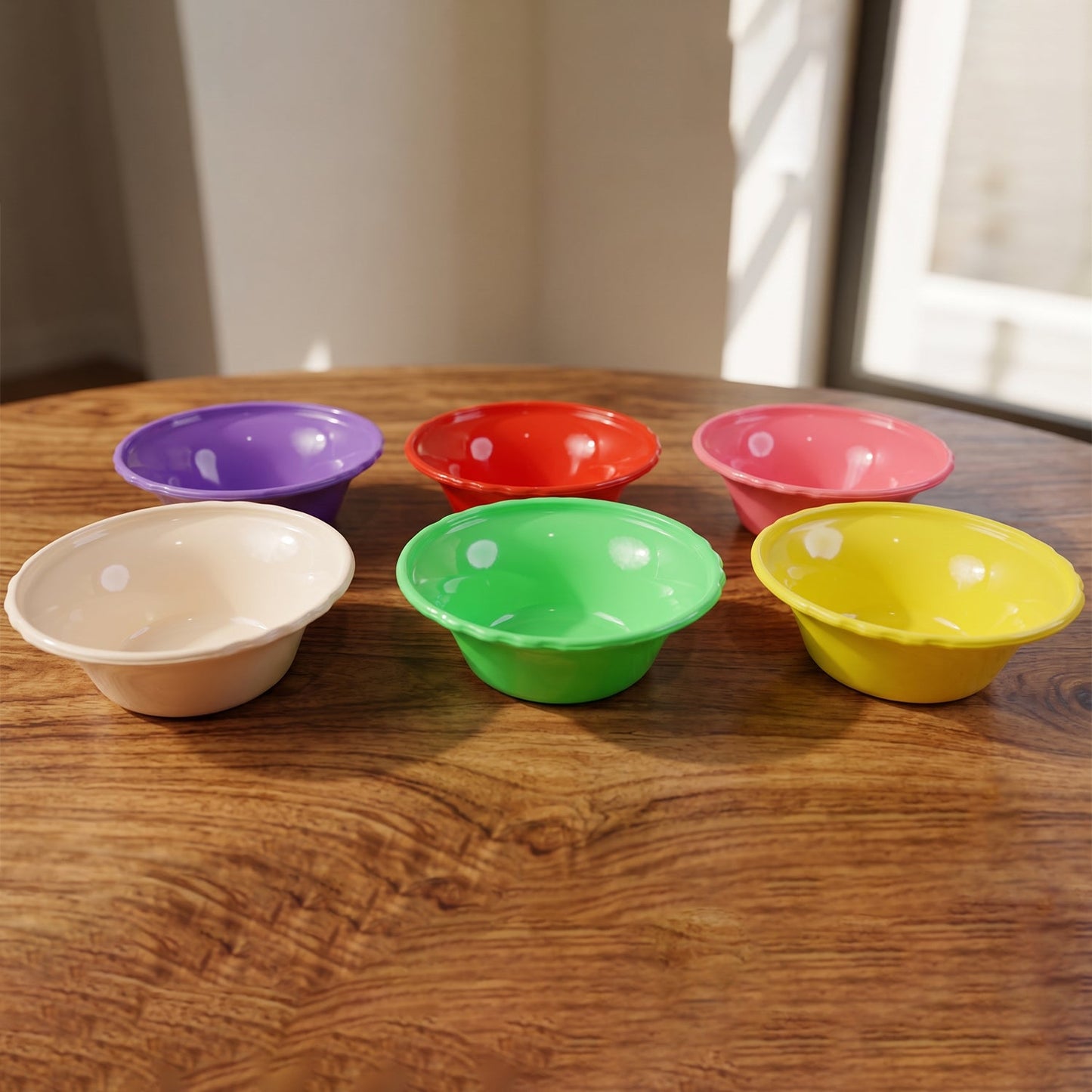 Plastic Serving Bowl Set Multicolour Unbreakable Kitchen Bowls (6 Pc Set)
