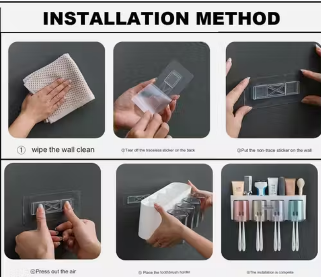 Drpshippr bathroom toothbrush holder with adhesive, multi-slot plastic organizer for toothbrushes, toothpaste, razor, and cup.