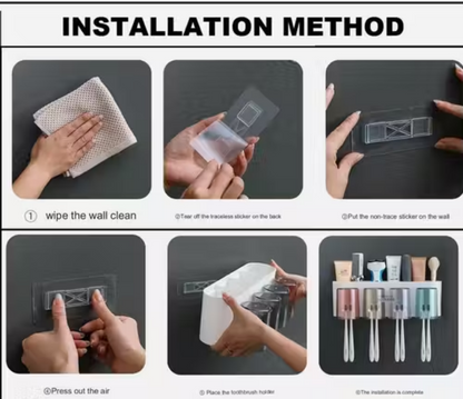 Drpshippr bathroom toothbrush holder with adhesive, multi-slot plastic organizer for toothbrushes, toothpaste, razor, and cup.