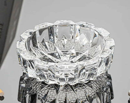 Crystal Glass Round Ashtray Heavy Duty Smoking Cigarette Holde