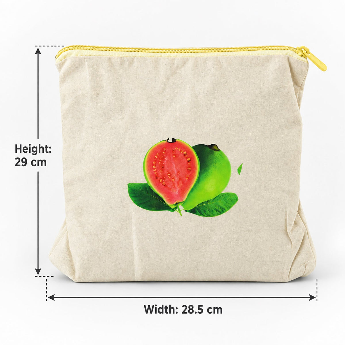 Wukusy reusable cotton fruit and vegetable storage bag with zipper, 29x28.5 cm, showcasing the breathable cotton fabric and zipper closure.