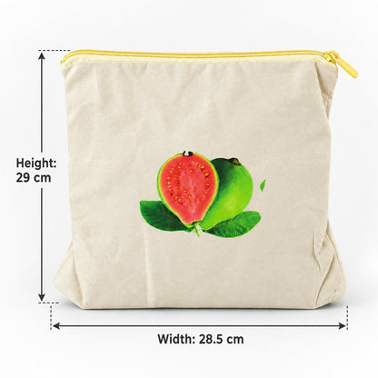 Wukusy reusable cotton fruit and vegetable storage bag with zipper, 29x28.5 cm, showcasing the breathable cotton fabric and zipper closure.