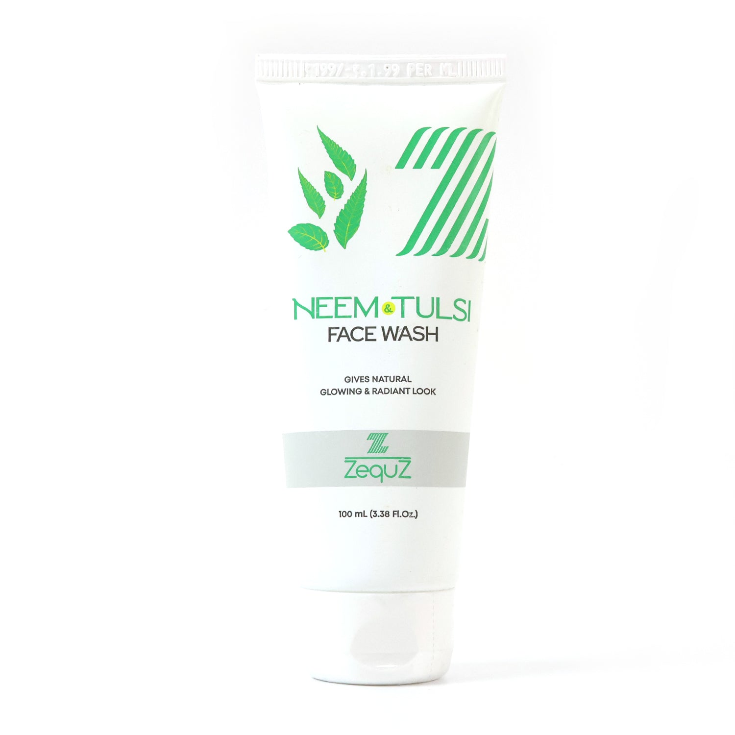 Wukusy Zequz Neem Tulsi Face Wash bottle, 100ml, in clear plastic container with label, suitable for skincare and cleansing.