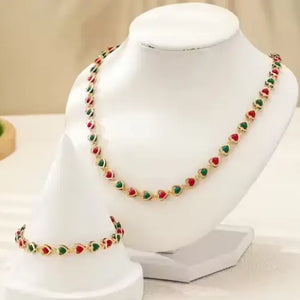 Indian Wedding Jewellery Set for Women | Gold-Plated Brass Necklace & Earrings with Cubic Zirconia | Adjustable Choker/Maangalyam/Murukku Style