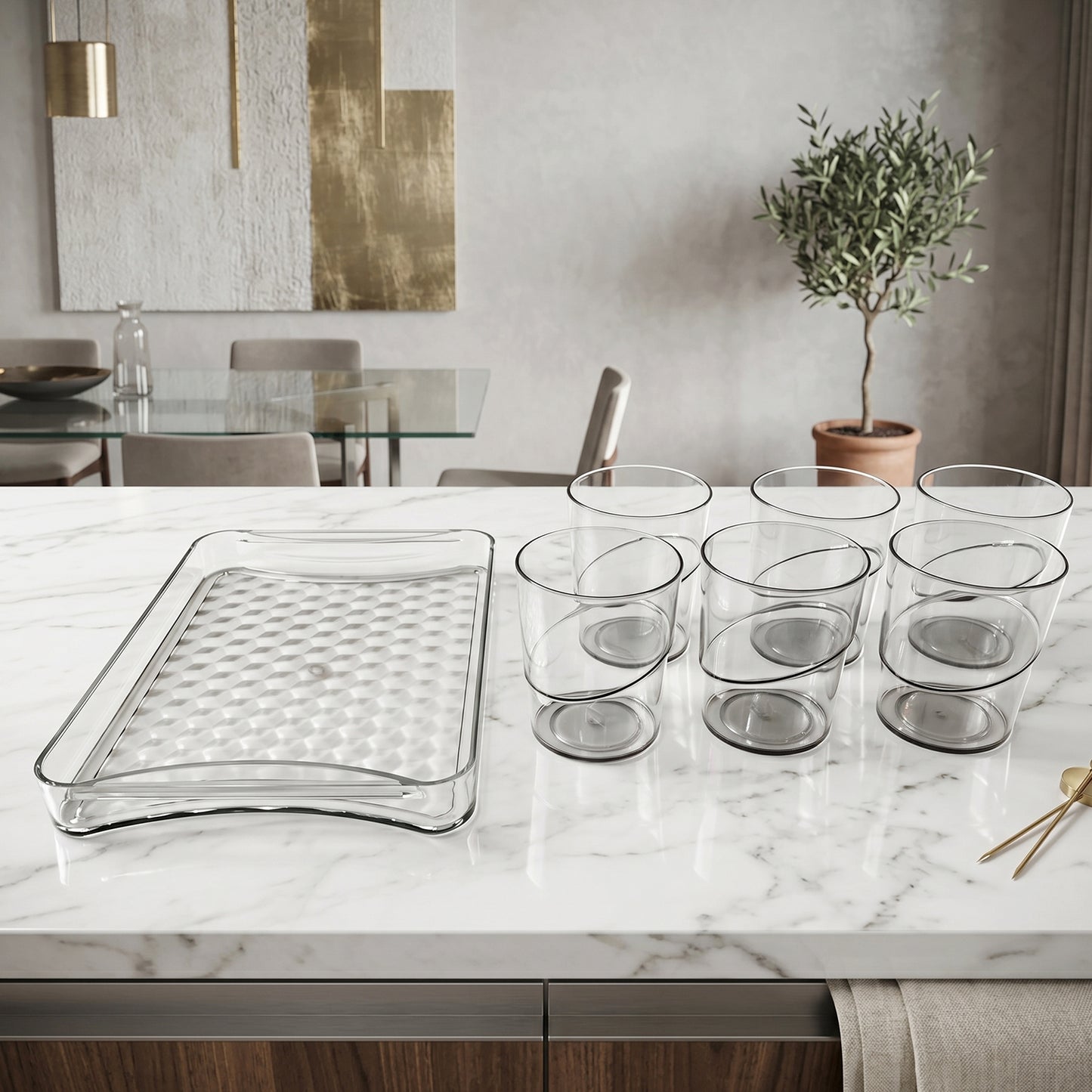 Premium Glass Serving Set (6 Glass With 1 Tray)
