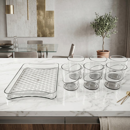 Premium Glass Serving Set (6 Glass With 1 Tray)