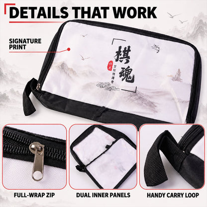 Wukusy printed travel organizer pouch with zip closure and carry loop, 32x20 cm, shown with colorful design and compact storage features.
