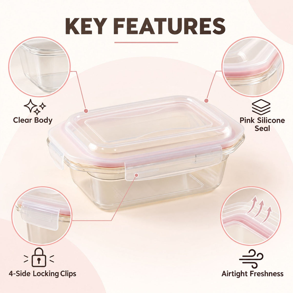 Wukusy plastic airtight food storage container with clip lock lid, 1200 ml capacity, for kitchen organization and freshness.